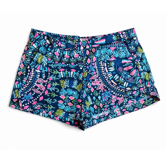 Lilly Pulitzer Pants - Lilly Pulitzer Callahan Shorts Size Medium Blue Pink Tropical Print Flat Front